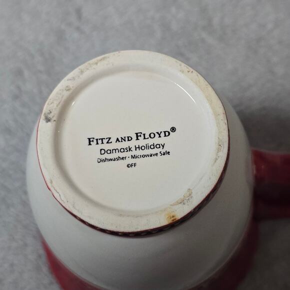 Fitz And Floyd Damask Holiday Red Embossed Mug - Picture 5 of 5